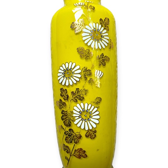 Vintage Yellow White Floral Glass Bud Vase - Picture 3 of 4